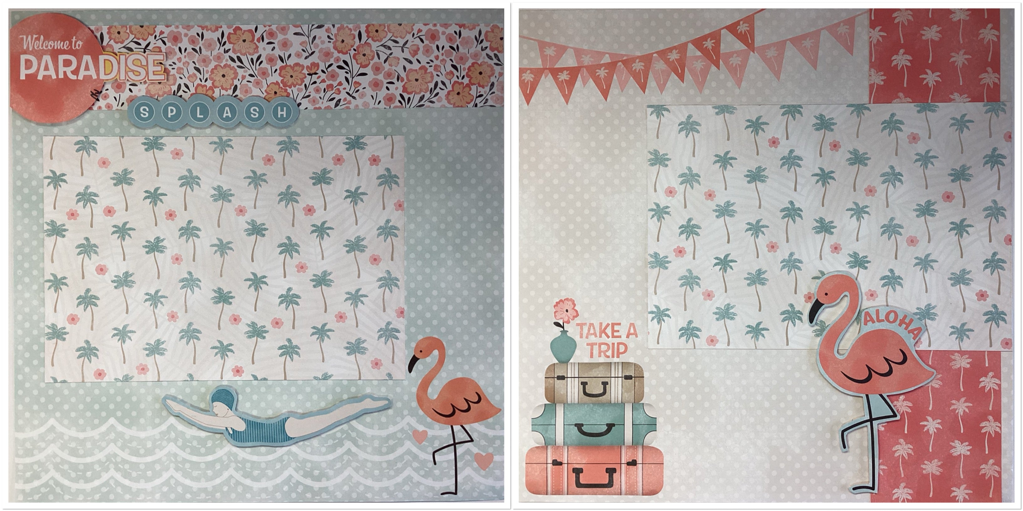 Premade ALOHA PARADISE (2) 12”X12” Scrapbook Pages