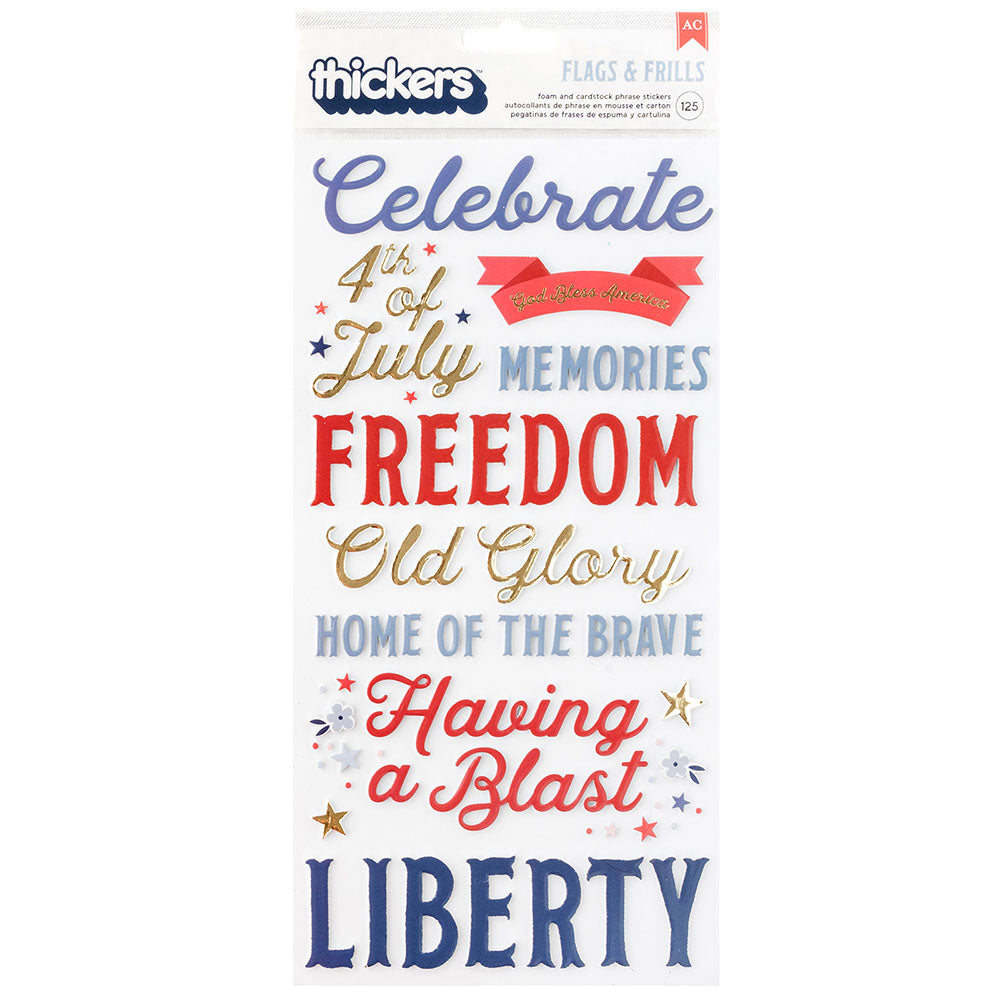 American Crafts Thickers FLAGS FRILLS Foam Phrase Stickers