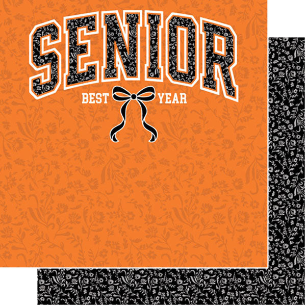 Scrapbook Customs Senior Bow ORANGE BLACK 12”X12”Scrapbook Paper