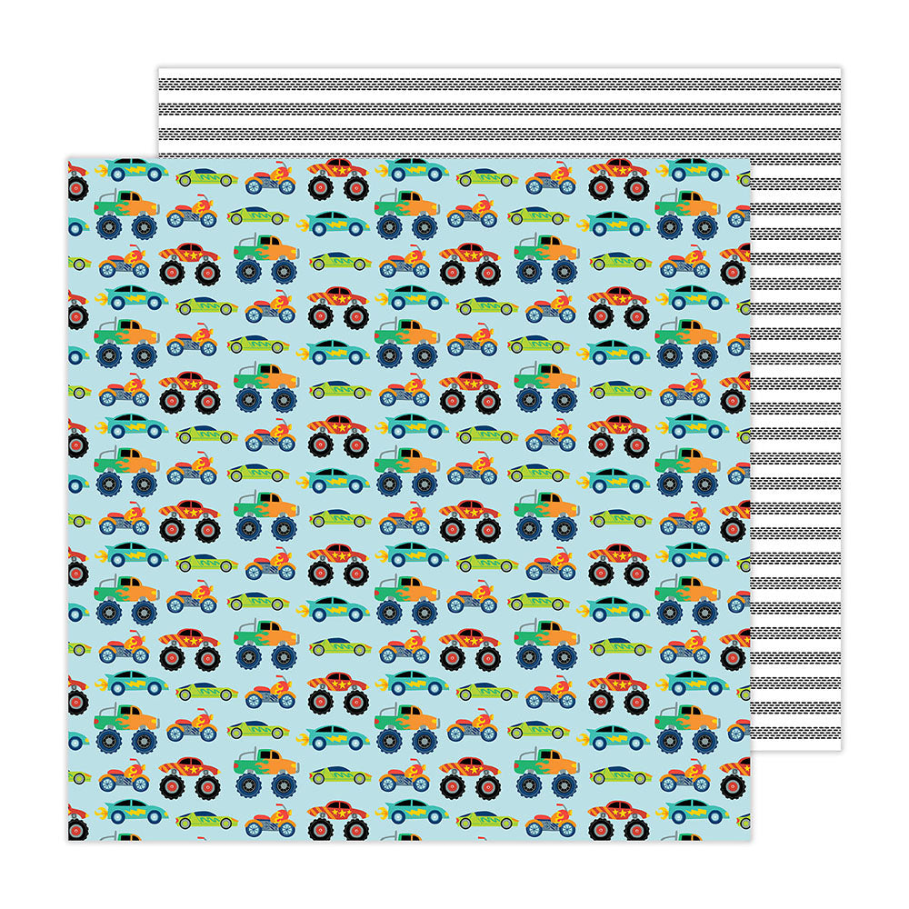 Pebbles Cool Boy MONSTER TRUCK 12"X12" Scrapbook Paper