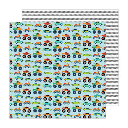 Pebbles Cool Boy MONSTER TRUCK 12&quot;X12&quot; Scrapbook Paper