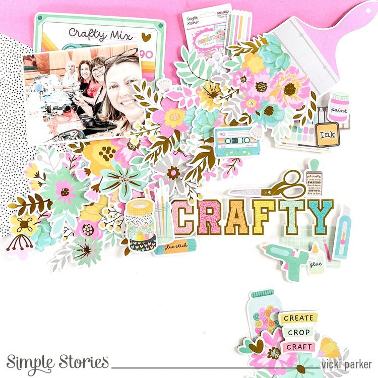 Simple Stories Crafty Things 2X2/4X4 ELEMENTS 12”X12” Scrapbook Paper