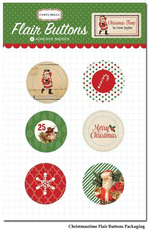 Carta Bella Flair Buttons CHRISTMAS TIME Adhesive Badges