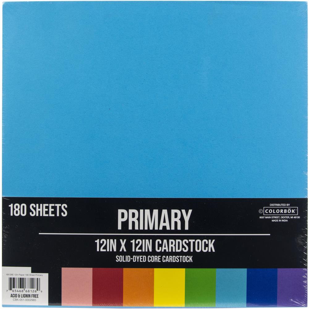 Colorbok PRIMARY 12”X12” Cardstock 180 Sheets