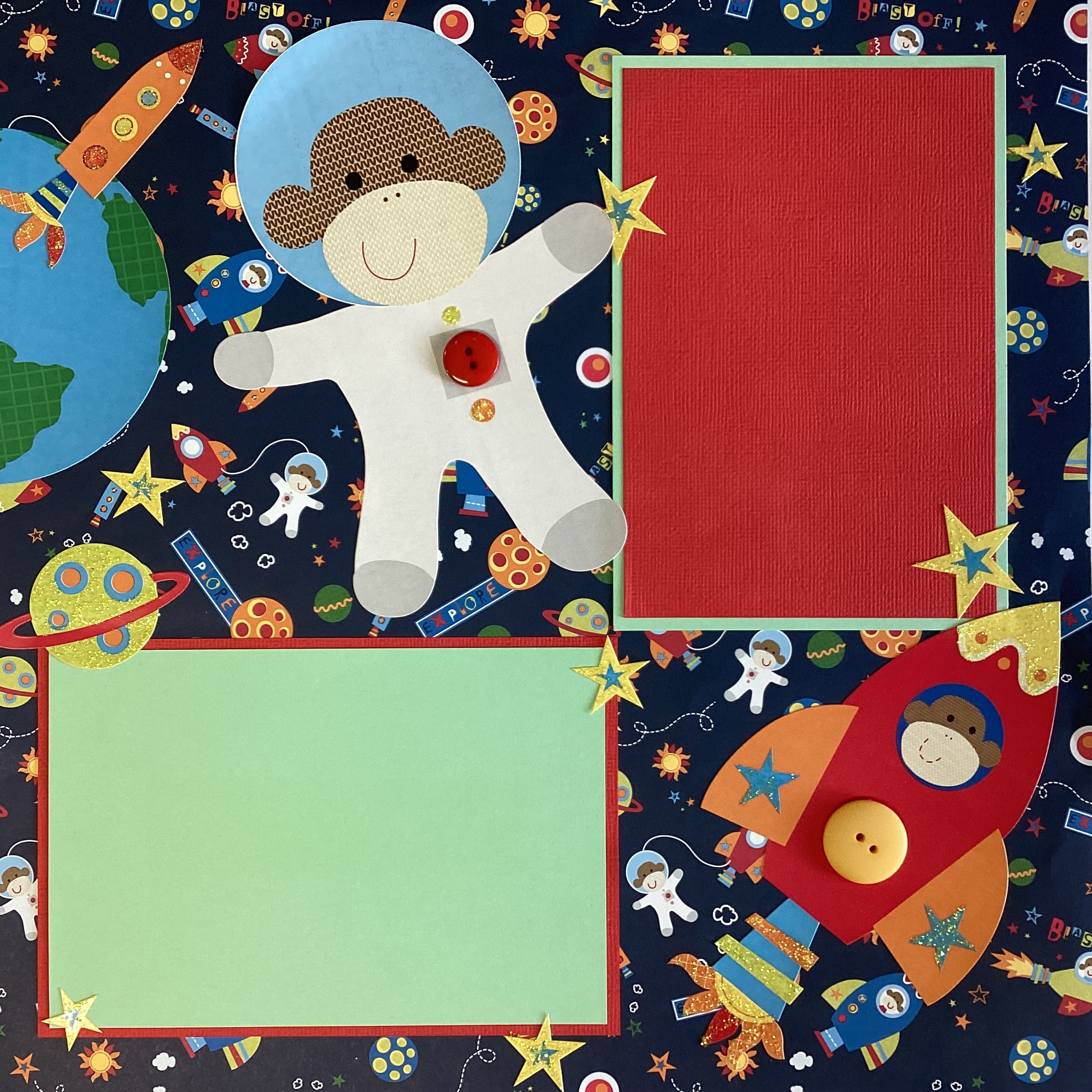 Premade SPACE MONKEY 12&quot;X12&quot; Scrapbook Page