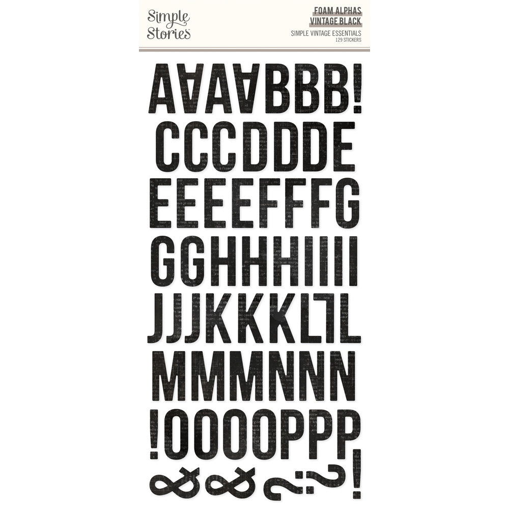 Simple Stories Essentials FOAM ALPHAS VINTAGE BLACK Letter Stickers
