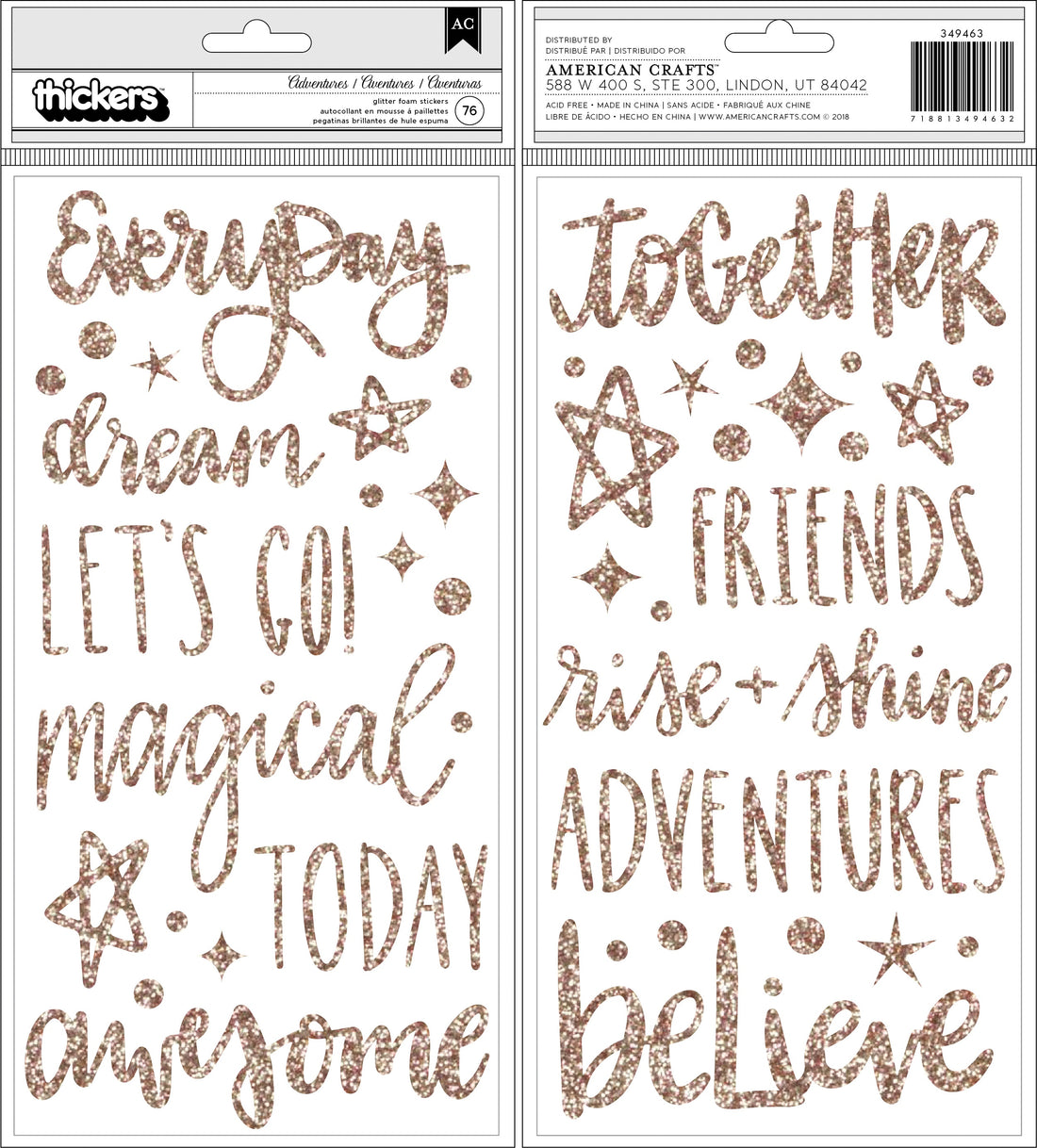 Thickers Shimelle Head in the Clouds ADVENTURES Glitter Foam Phrase Stickers