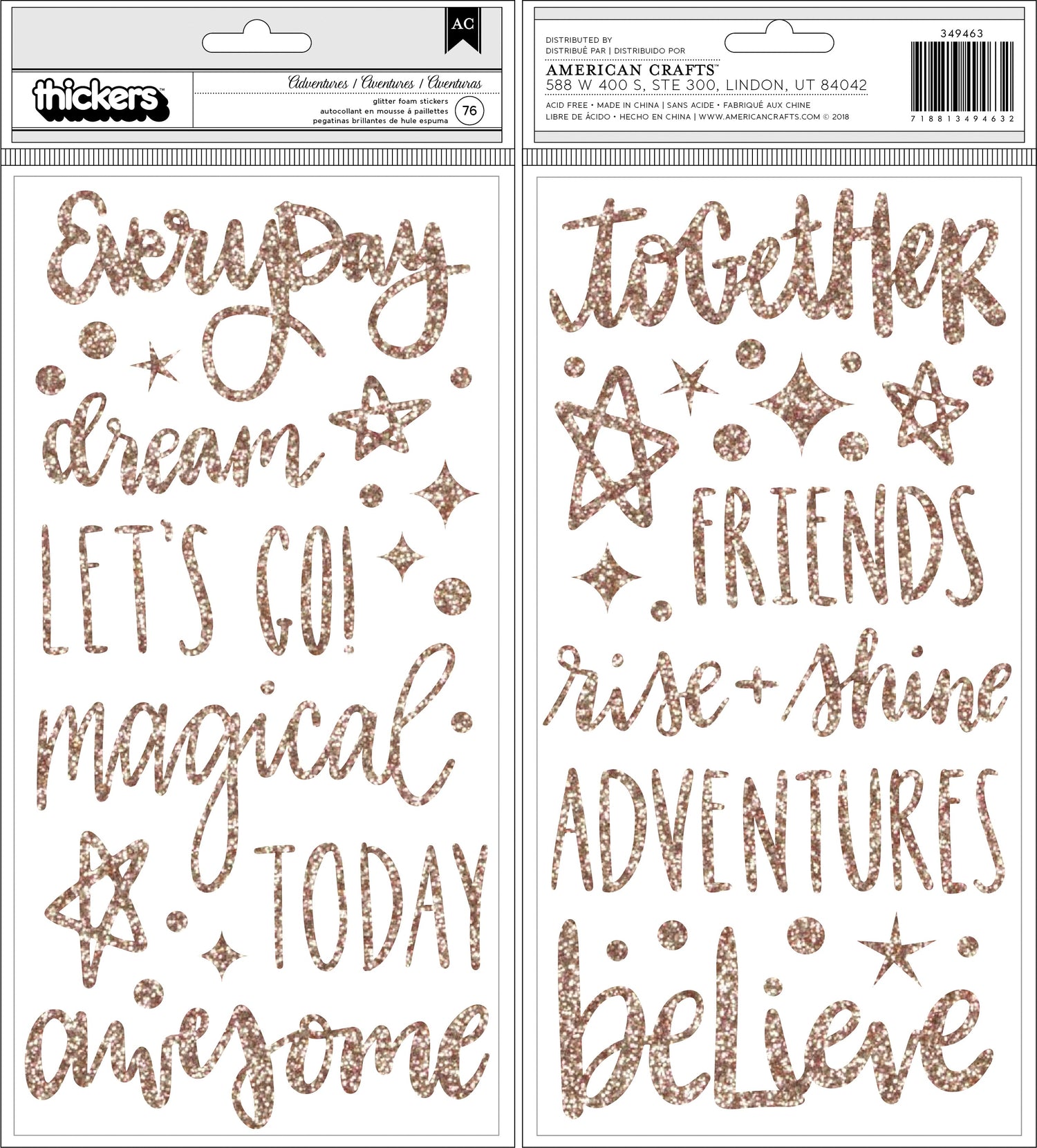 Thickers Shimelle Head in the Clouds ADVENTURES Glitter Foam Phrase Stickers
