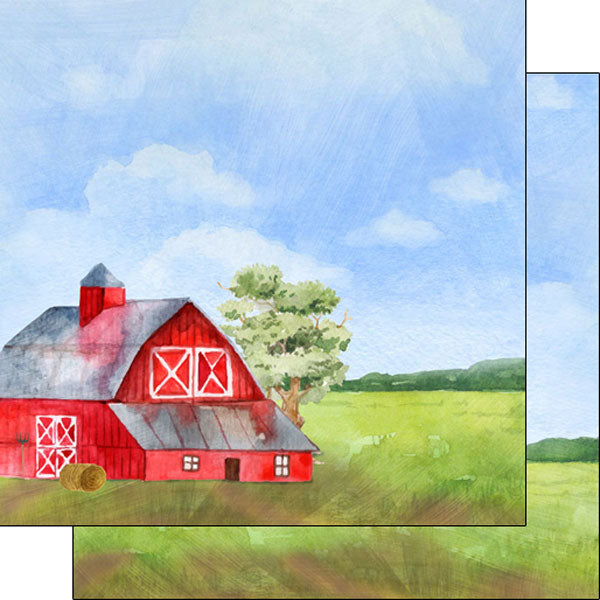 Scrapbook Customs BARN DS Watercolor 12"X12" Scrapbook Paper