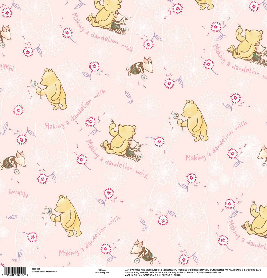 Disney Ek Success POOH MAKE A WISH 12”X12” Scrapbook Paper