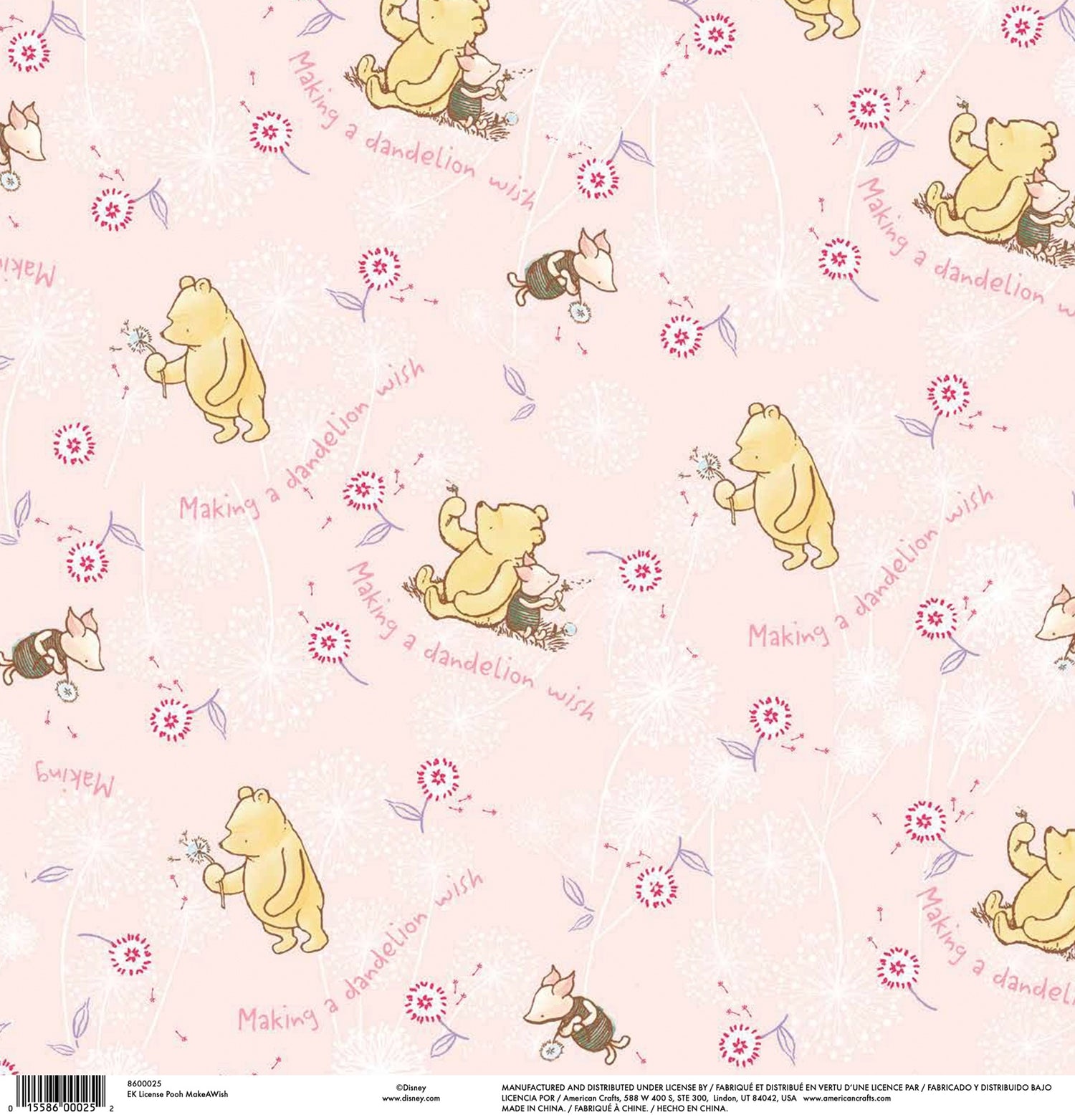 Disney Ek Success POOH MAKE A WISH 12”X12” Scrapbook Paper