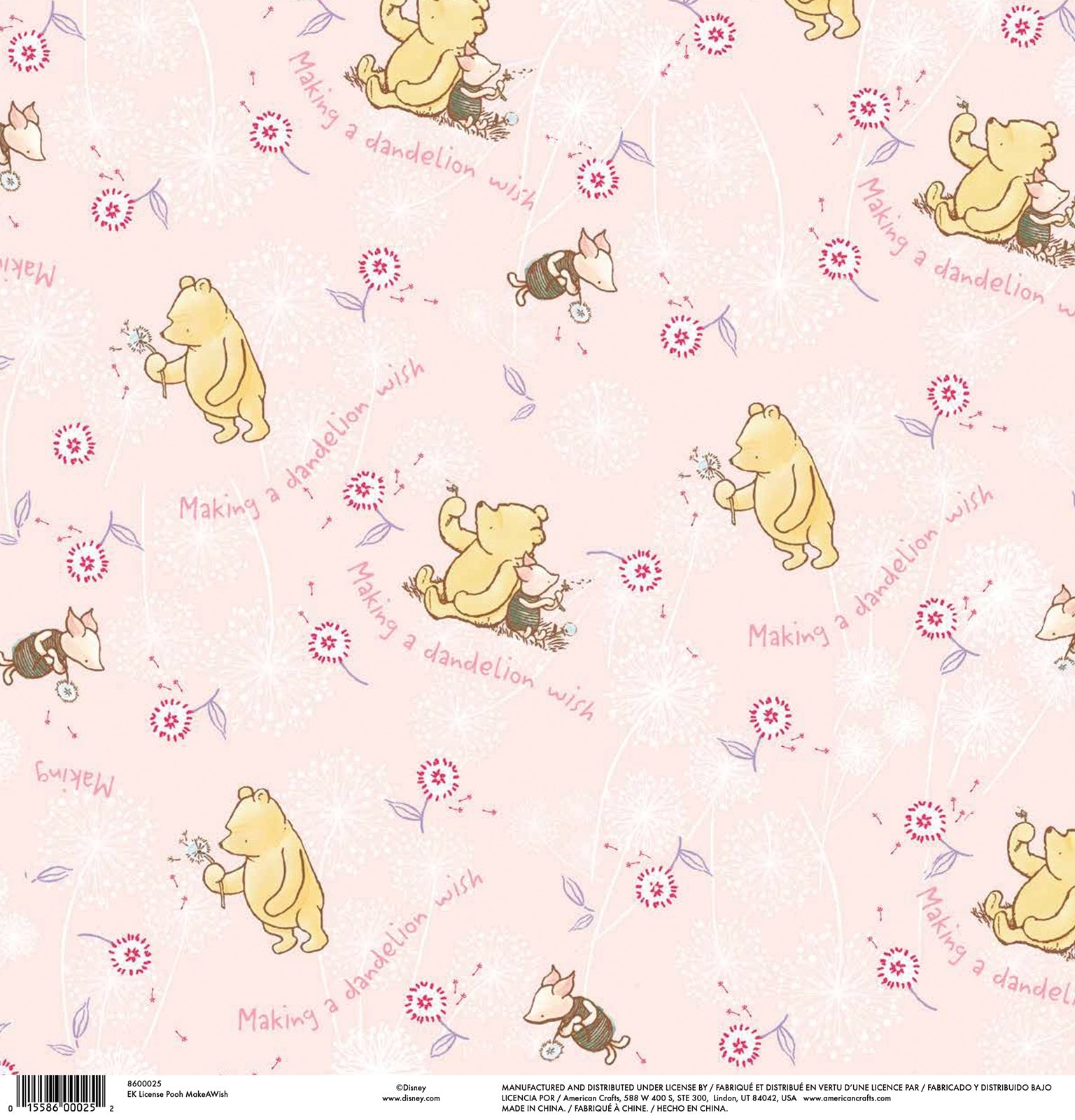 Disney Ek Success POOH MAKE A WISH 12”X12” Scrapbook Paper