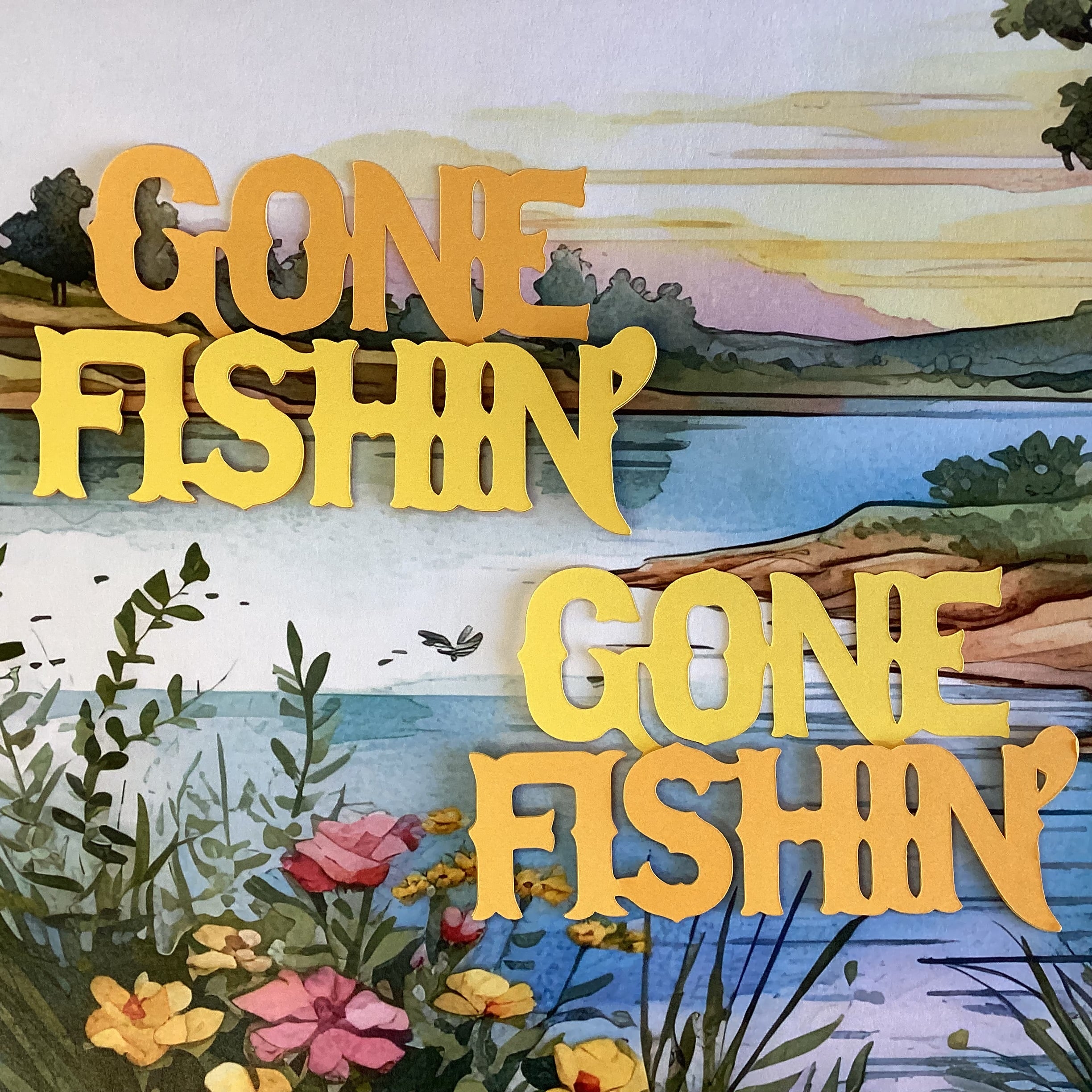 GONE FISHIN’ Diecut Fishing Camping Outdoor Scrapbook DieCuts