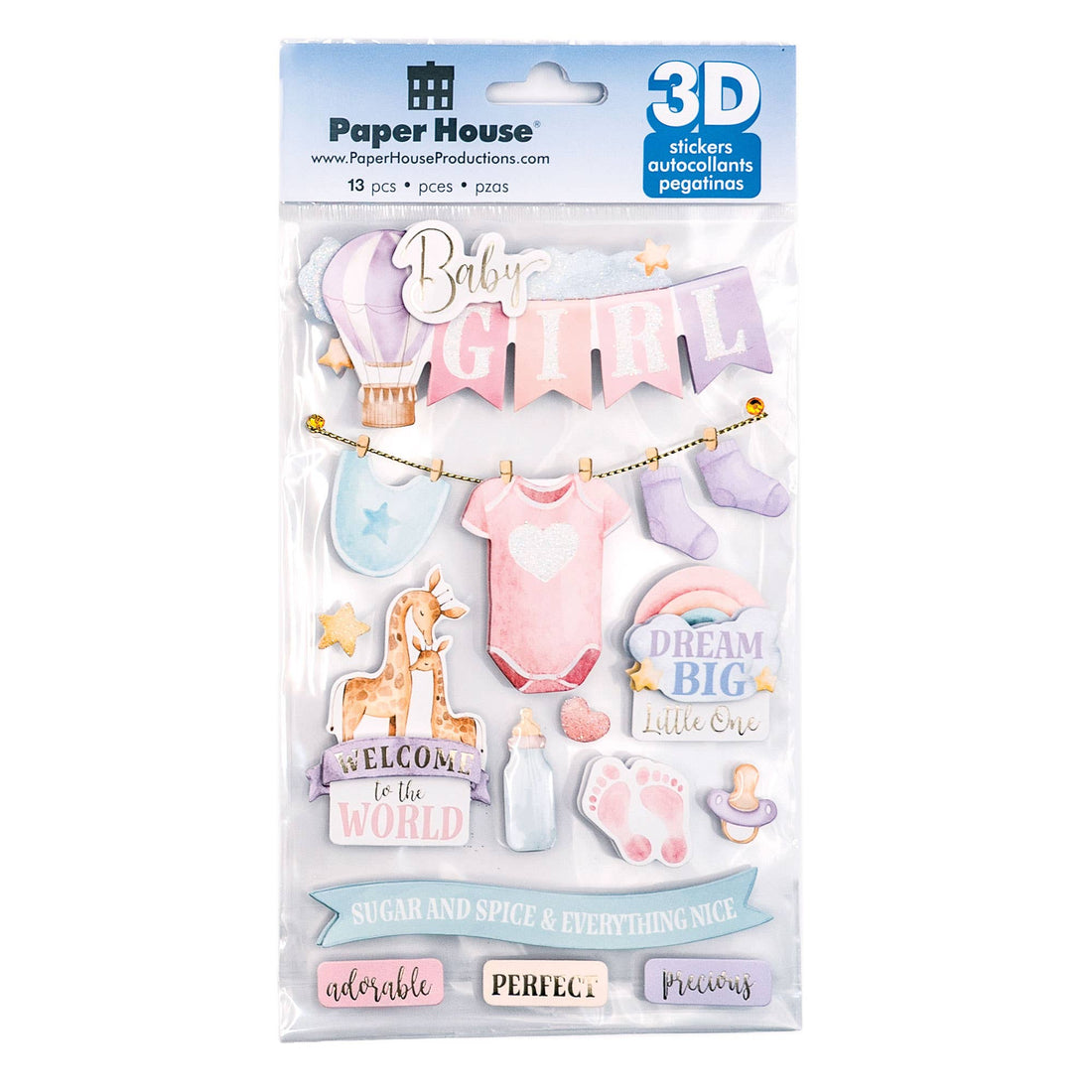 Paper House BABY GIRL 3D Stickers 13pc
