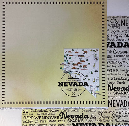 NEVADA POSTAGE MAP Double Sided 12&quot;X12&quot; Scrapbook Travel Paper