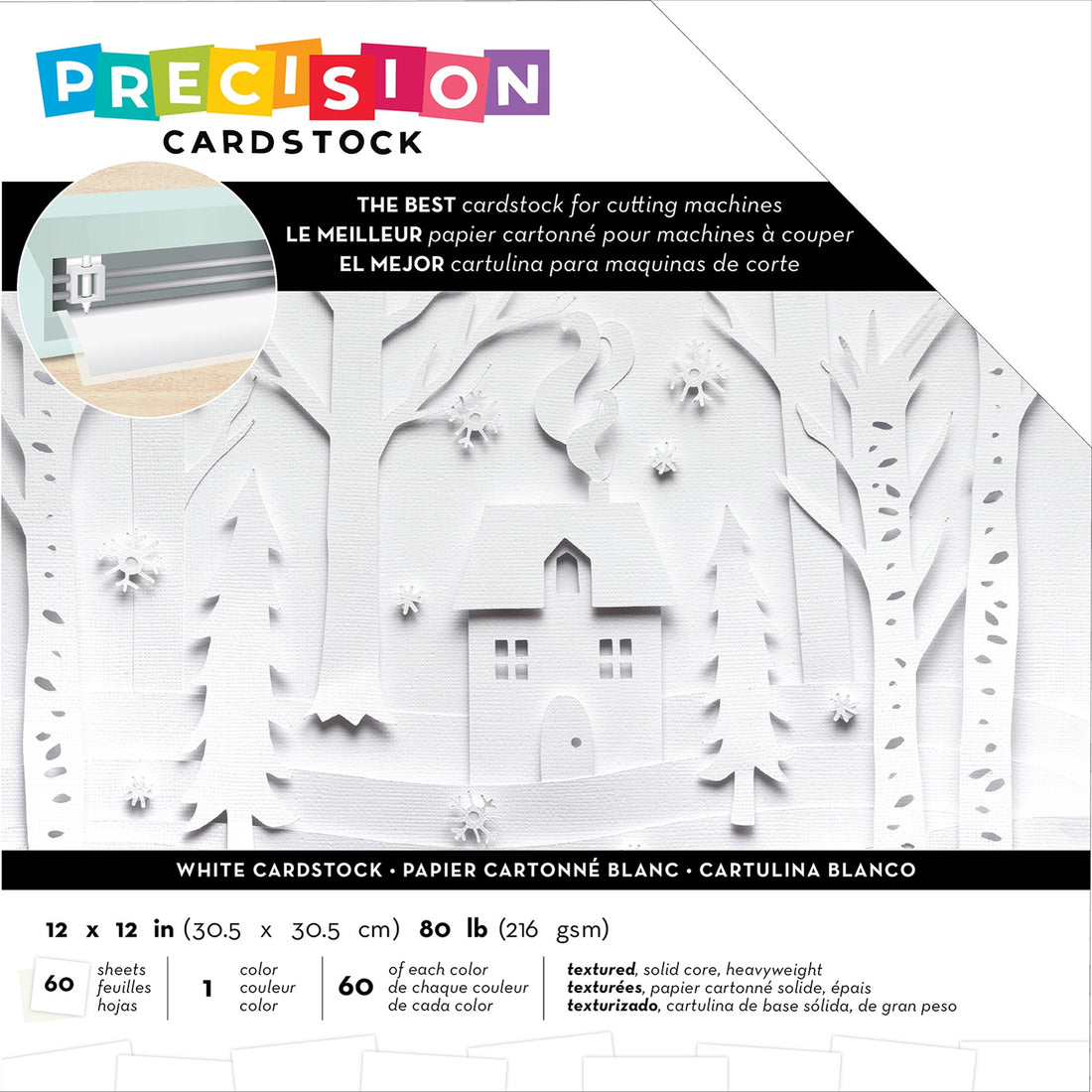 Precision Cardstock WHITE 12”X12” 80lb 60 Sheets