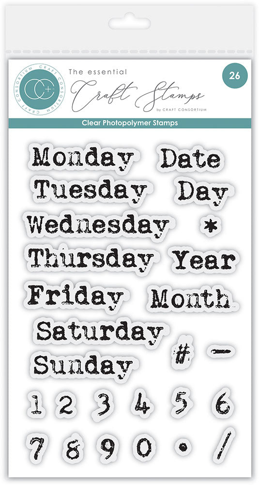 Craft Consortium JOURNAL DAYS OF THE WEEK Clear Photopolymer Stamps