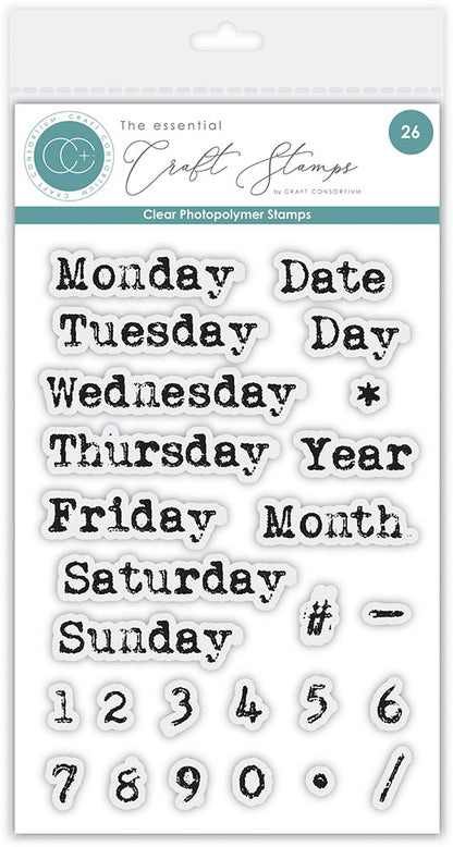 Craft Consortium JOURNAL DAYS OF THE WEEK Clear Photopolymer Stamps