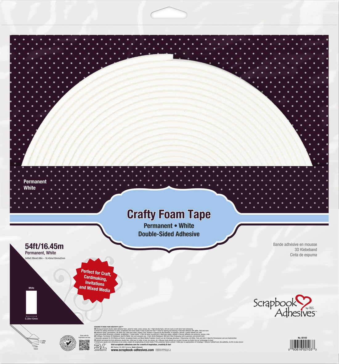 Scrapbook Adhesives CRAFTY FOAM TAPE Permanent White