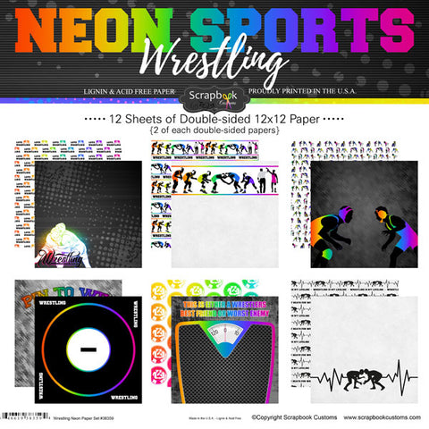 Neon Sports WRESTLING KIT 12"X12" Scrapbook Paper 12 Sheets