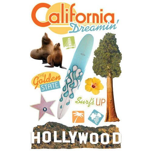 Paper House CALIFORNIA DREAMIN 3D Travel Stickers 12pc