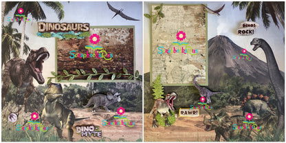 Premade DINOSAURS (2) 12”X12” Scrapbook Pages