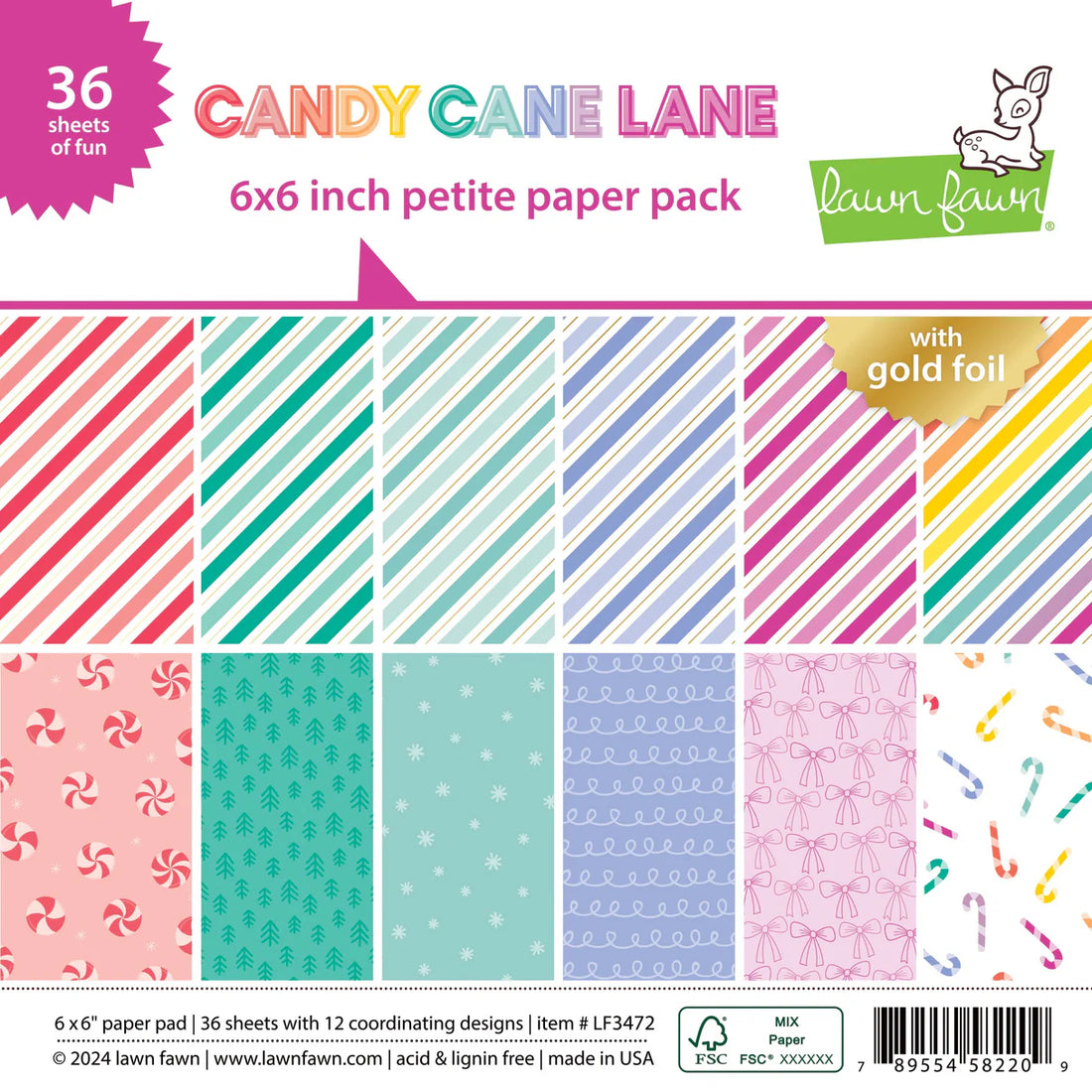 Lawn Fawn CANDY CANE LANE 6&quot;X6&quot; Petite Paper Pack 36pc