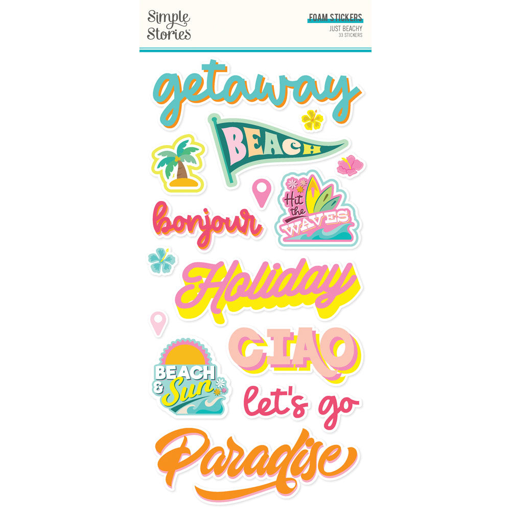 Simple Stories JUST BEACHY Foam Stickers 33pc