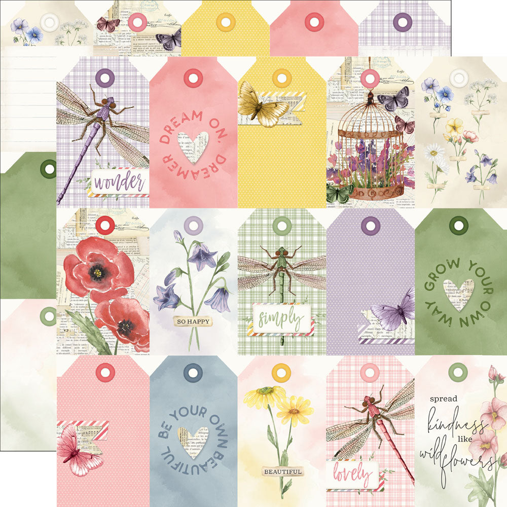 Simple Stories SIMPLE VINTAGE MEADOW FLOWERS Tag Elements 12”X12” Scrapbook Paper
