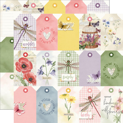 Simple Stories SIMPLE VINTAGE MEADOW FLOWERS Tag Elements 12”X12” Scrapbook Paper