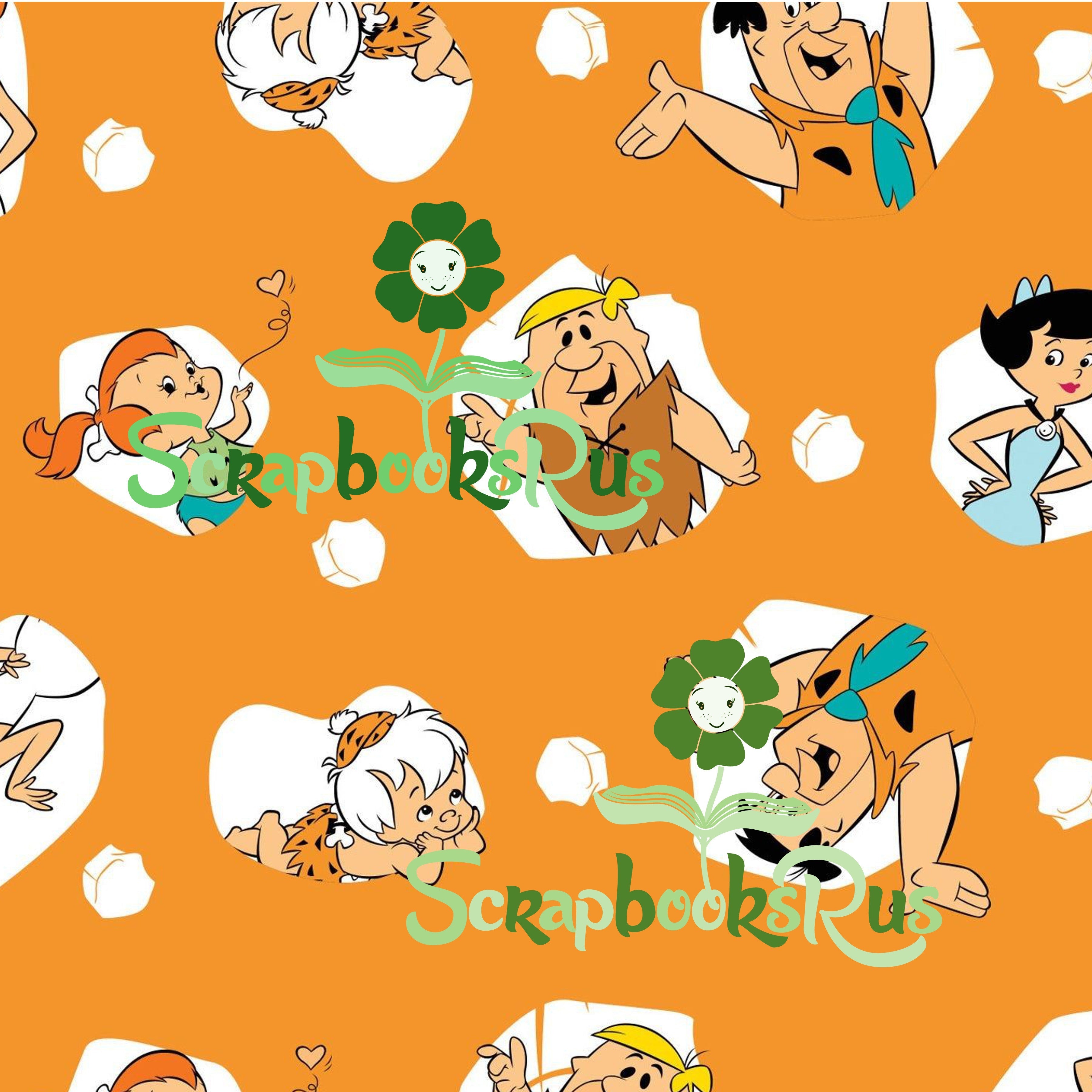 Flintstones ALL OVER ORANGE Shimmer 12&quot;X12&quot; Scrapbook Paper