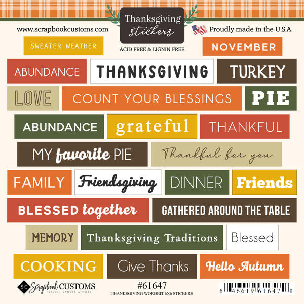 Scrapbook Customs THANKSGIVING WORD BIT STICKERS 25pc