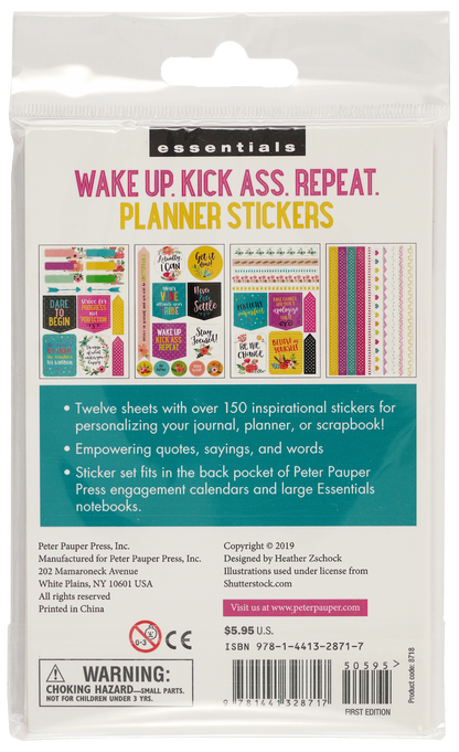 Peter Pauper Planner Stickers WAKE UP KICK ASS REPEAT Essentials