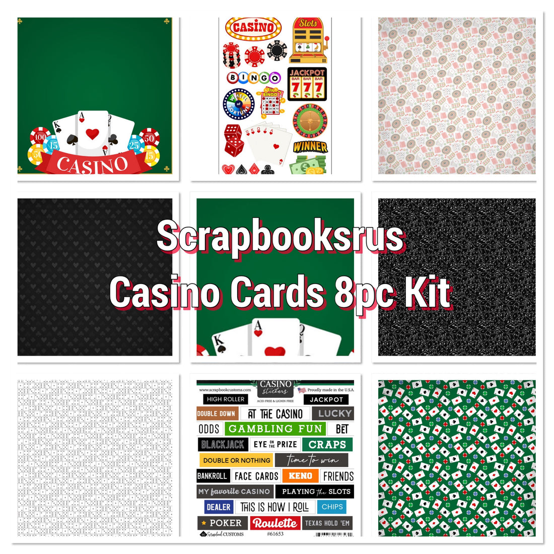 Scrapbooksrus CASINO CARDS KIT 12&quot;x12&quot; Scrapbook Paper Diecuts 8pc