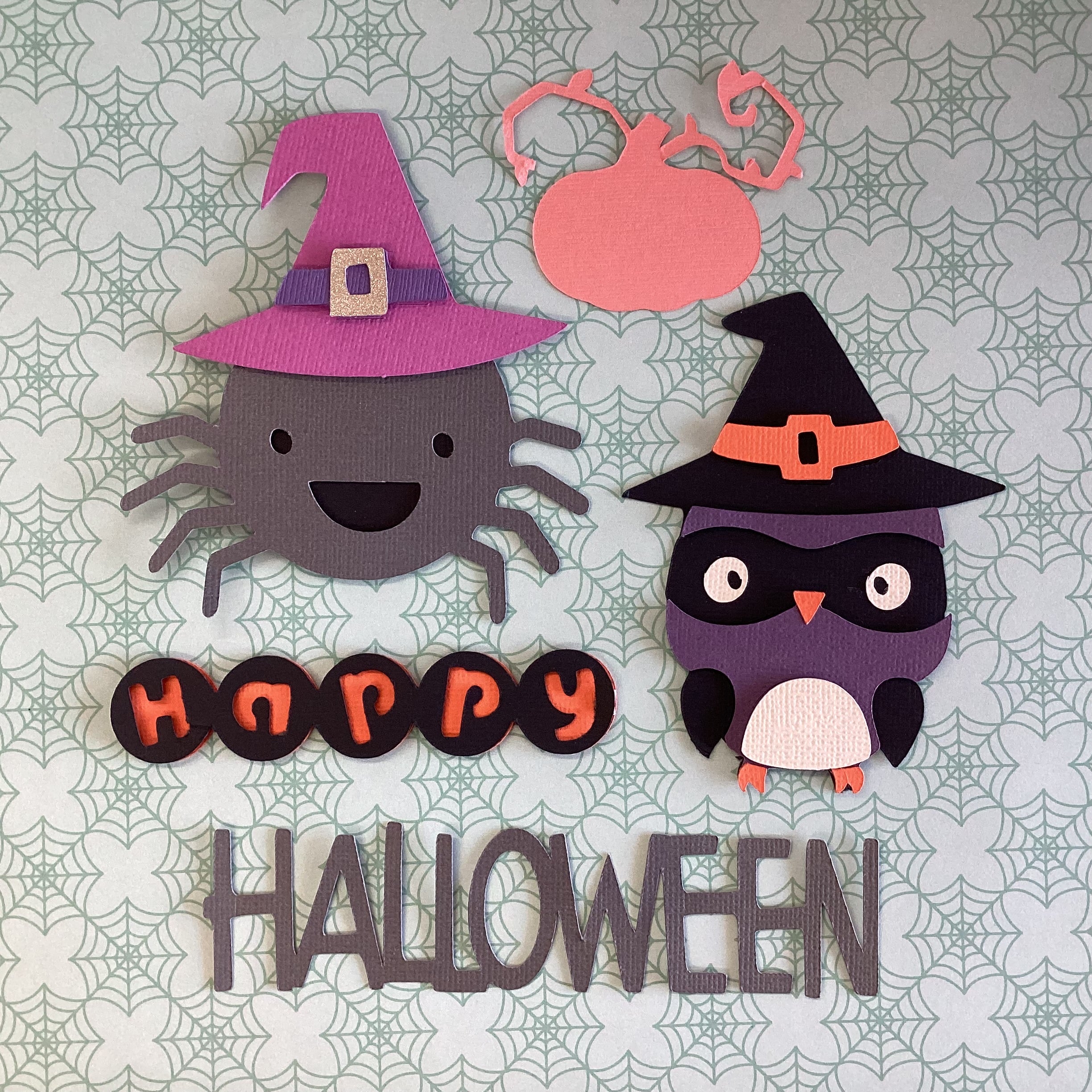 PUMPKIN SPIDER OWL BUG Happy Halloween Diecuts