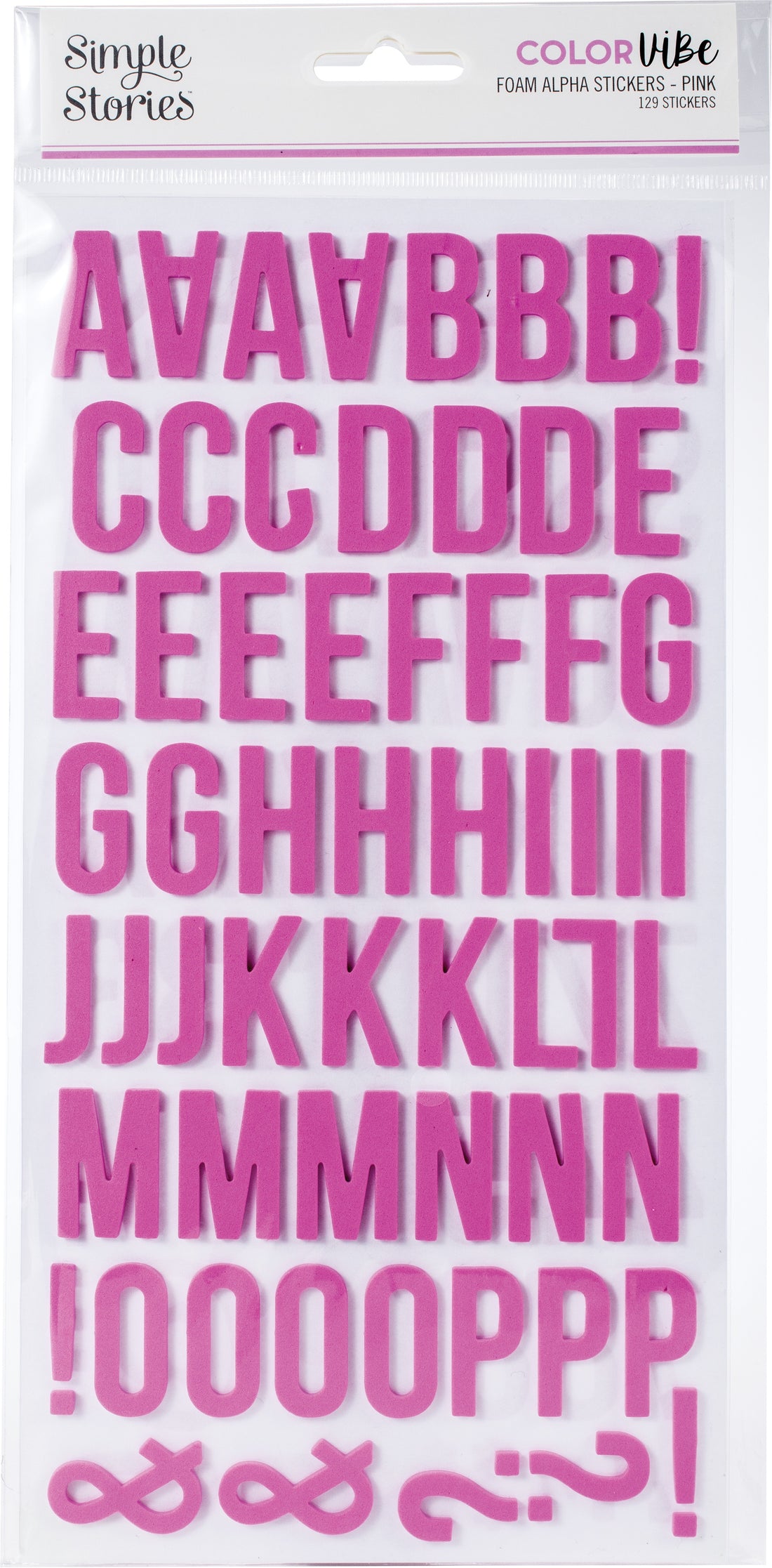 Simple Stories COLOR VIBE PINK Foam Alpha Letter Stickers