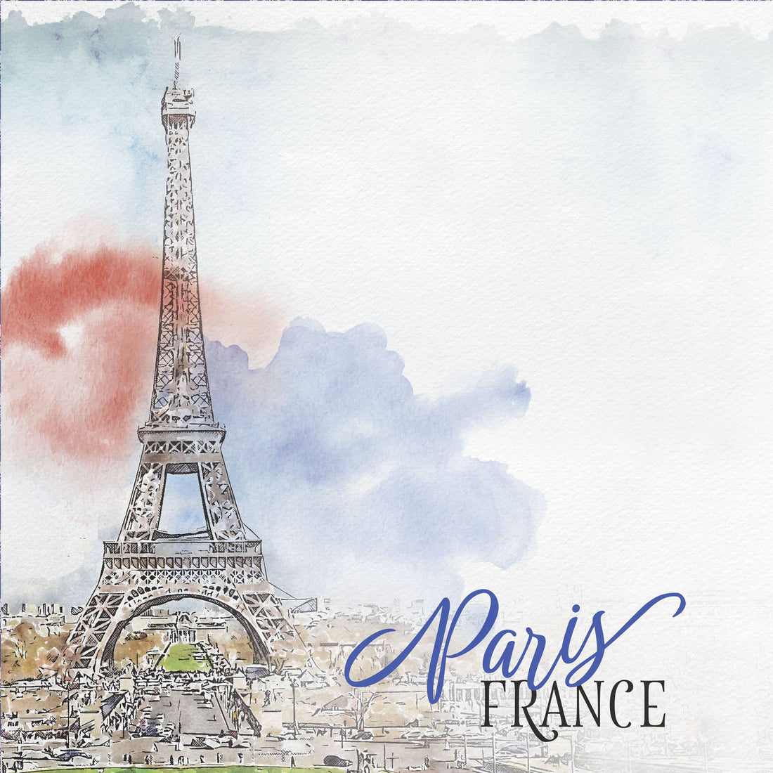 Paper House EIFFEL TOWER WATERCOLOR 12X12 Scrapbook Paper