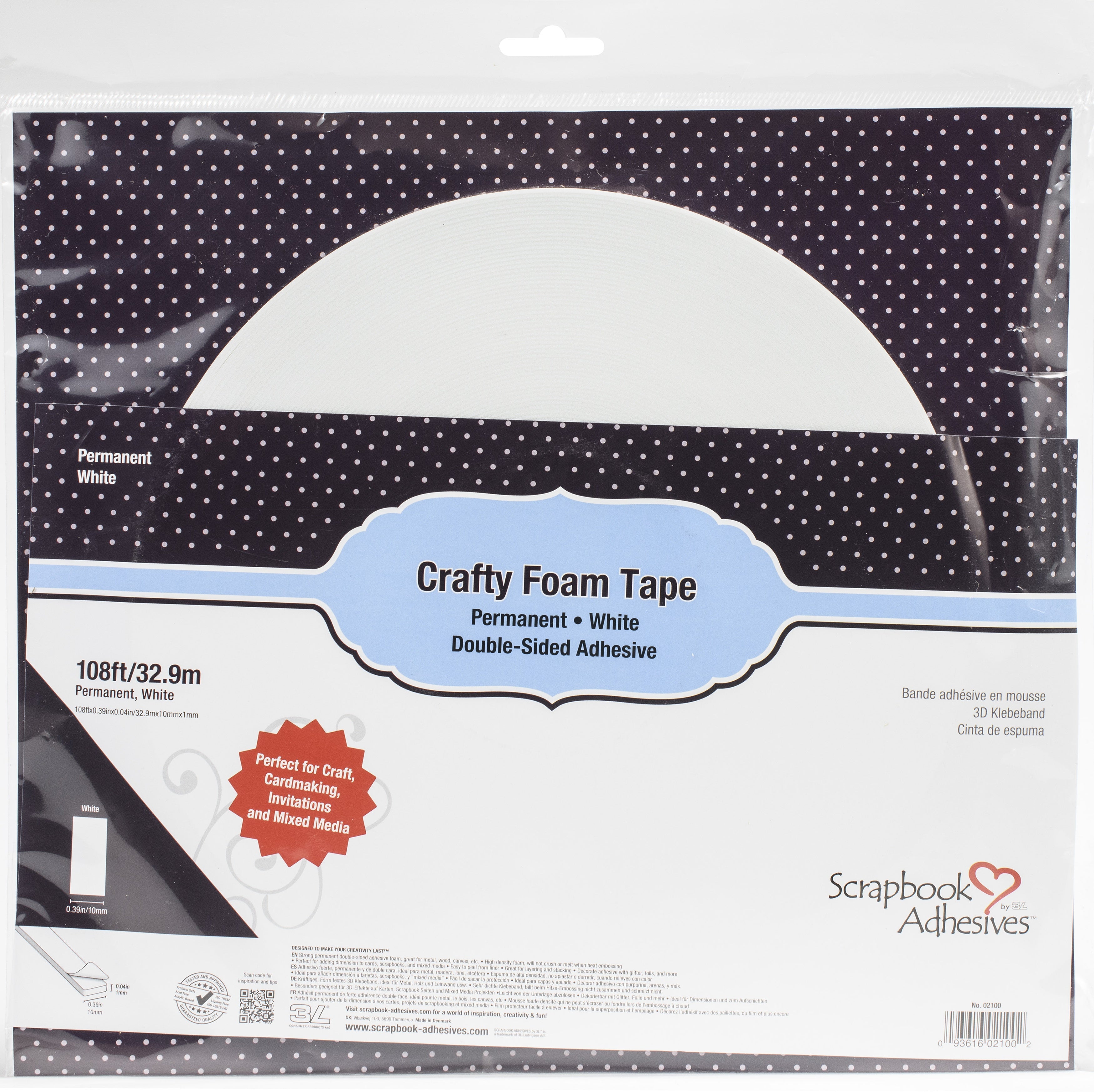 Scrapbook Adhesives CRAFTY FOAM TAPE 108ft Permanent White