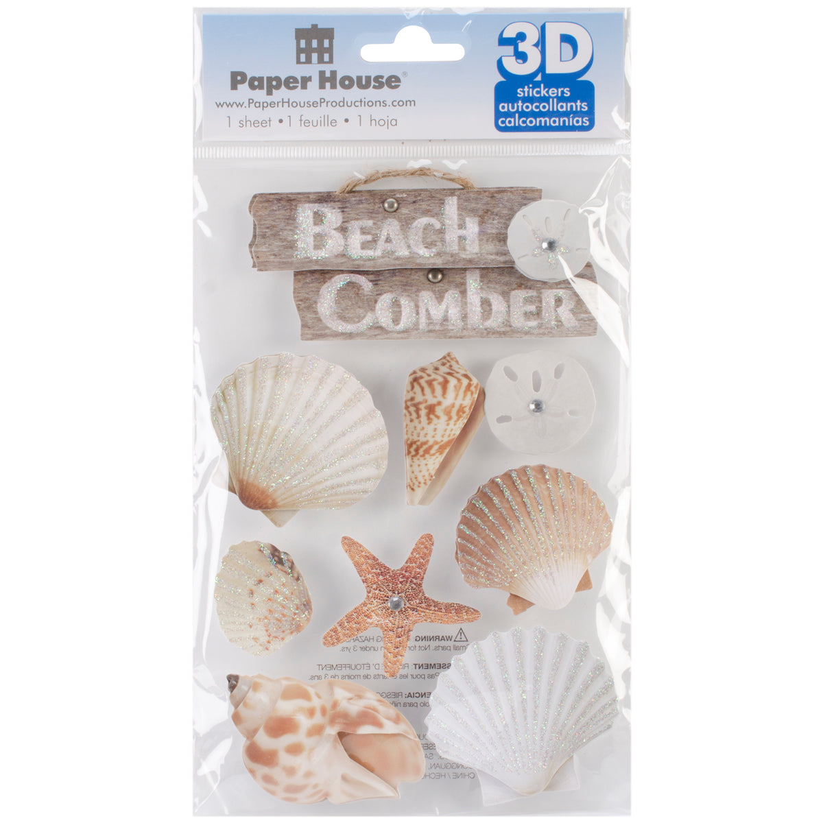 Paper House BEACH COMBER 3D Stickers 9pc