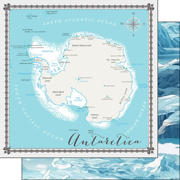 ANTARCTICA MEMORIES MAP 12”X12” Paper Scrapbook Customs