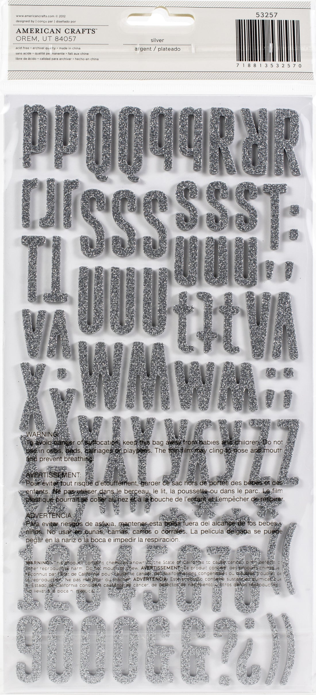 Thickers DOLL SILVER Glitter Foam Alphabet Stickers