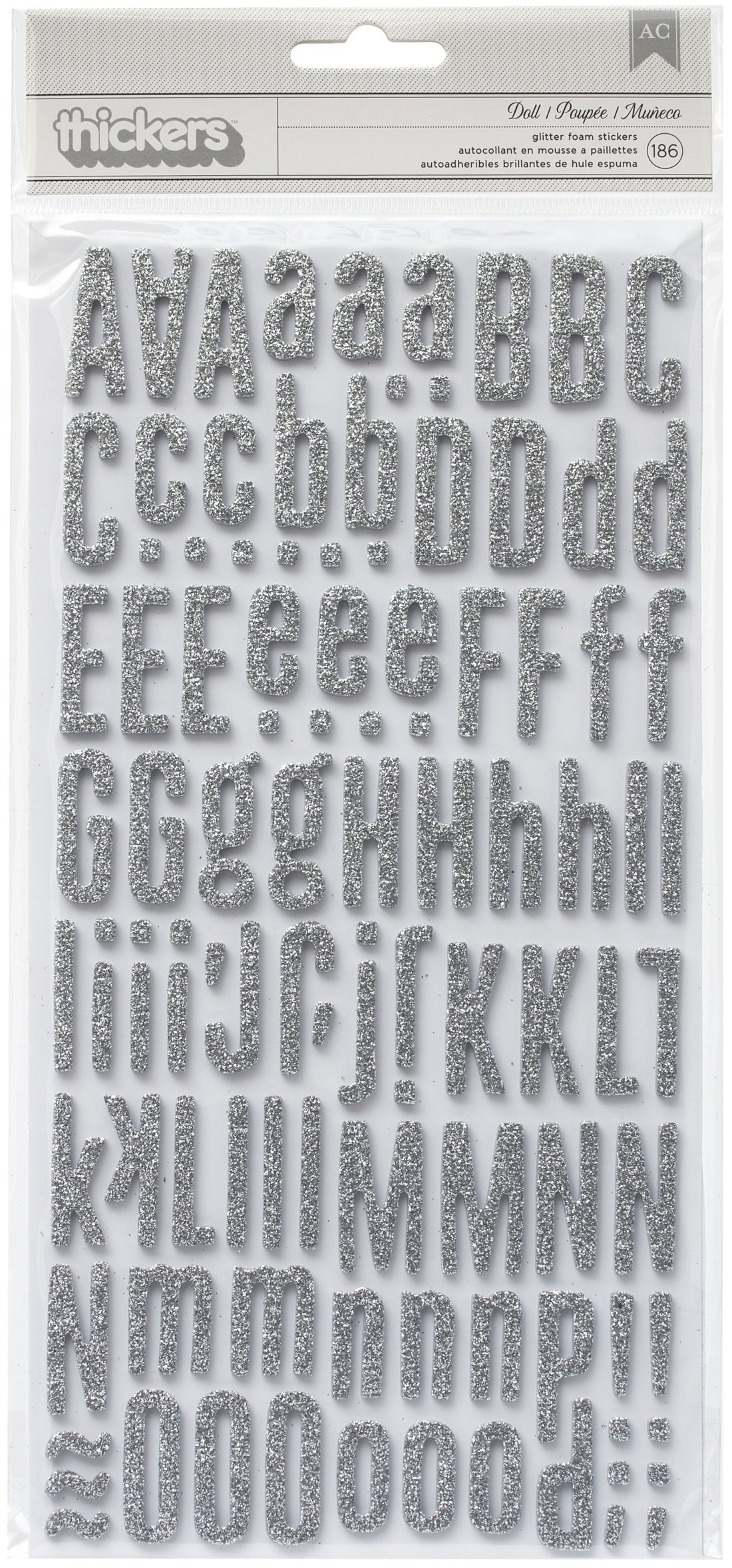 Thickers DOLL SILVER Glitter Foam Alphabet Stickers