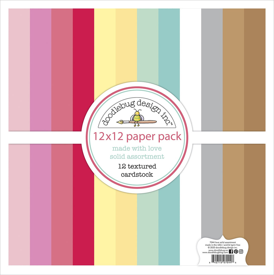 Doodlebug MADE WITH LOVE Solid Assortment 12X12 Paper Pack