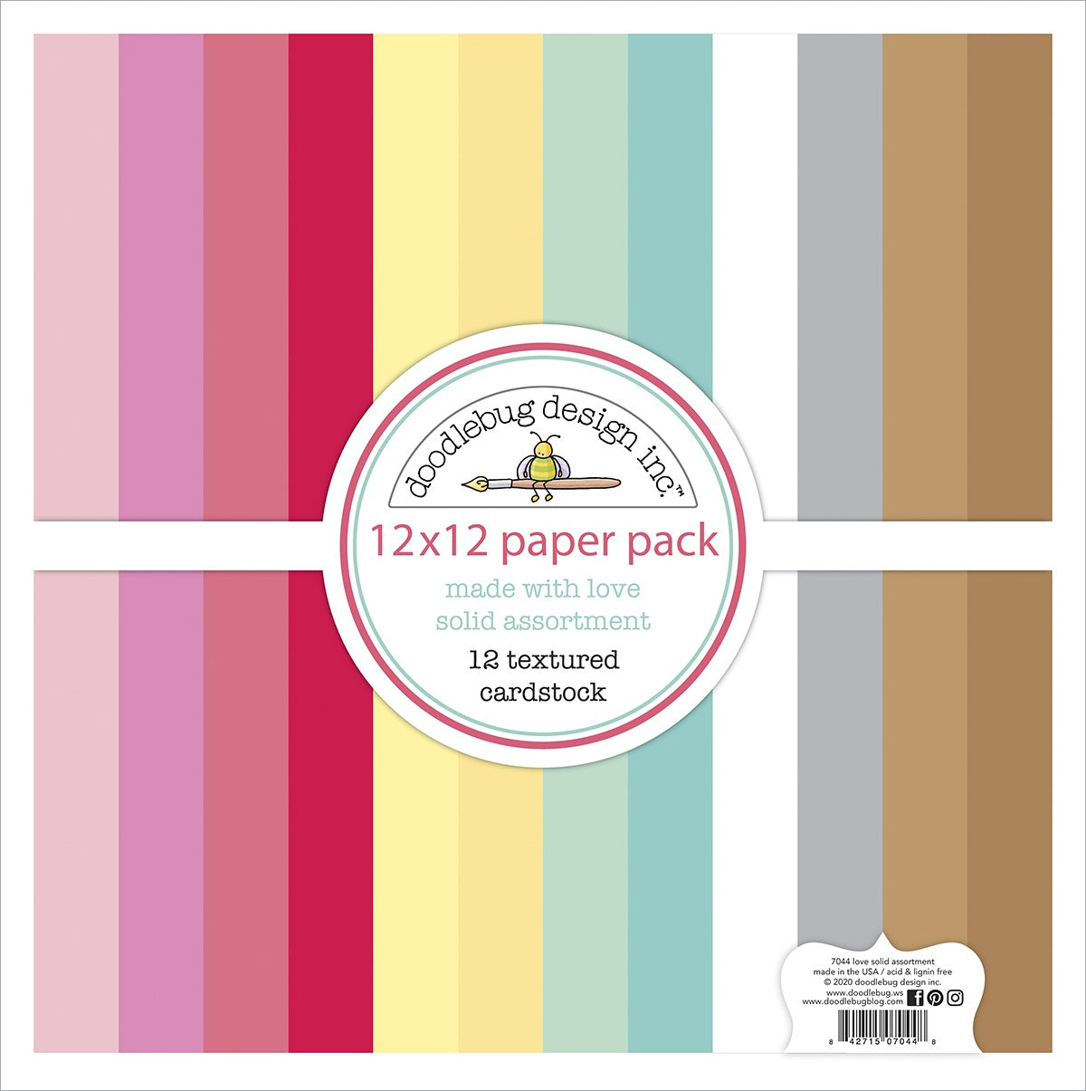 Doodlebug MADE WITH LOVE Solid Assortment 12X12 Paper Pack