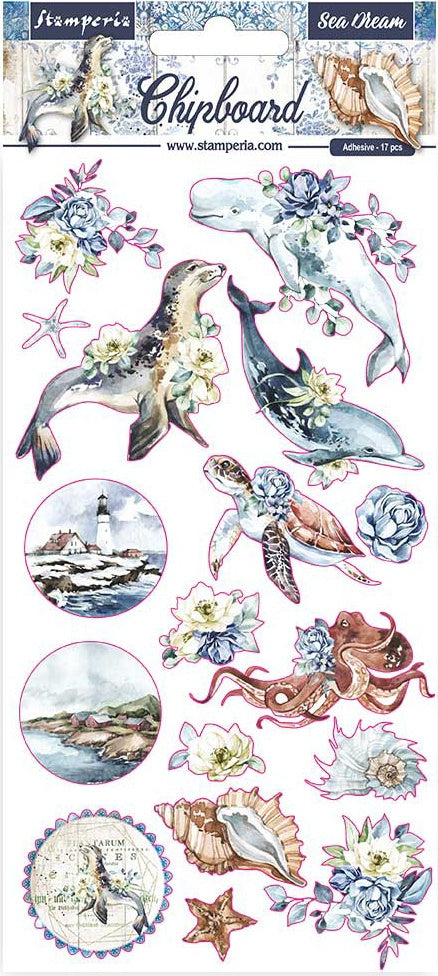 Stamperia SEA DREAM Chipboard Stickers 17pc