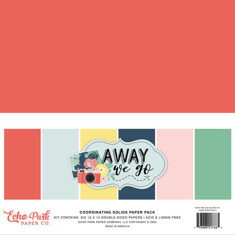 Echo Park AWAY WE GO COORDINATING SOLIDS Paper Pack 6 Sheets