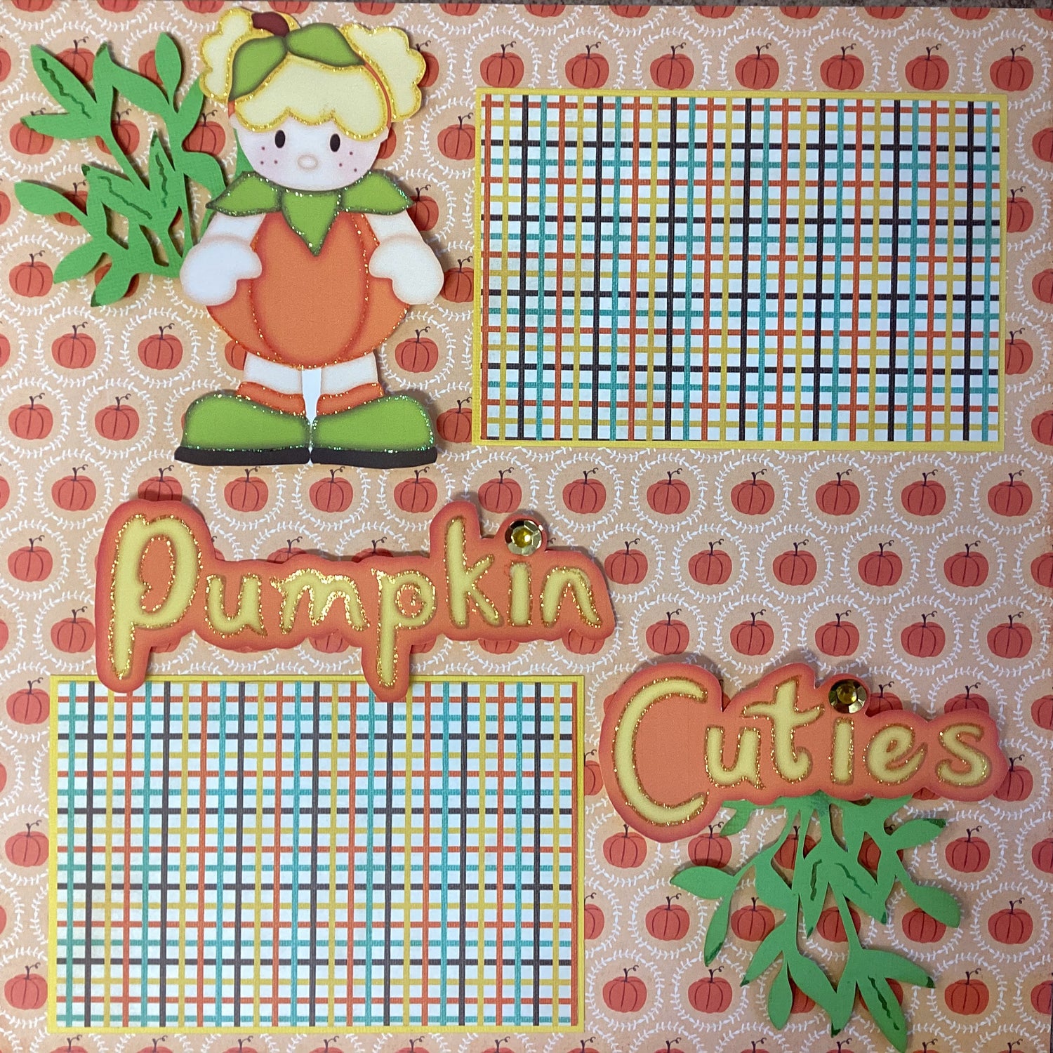 Premade PUMPKIN CUTIES 12"X12" (2) Scrapbook Pages