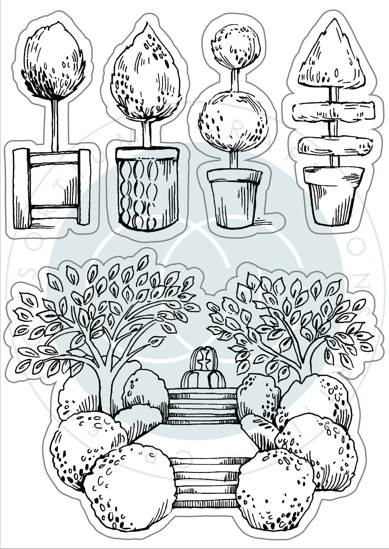 Craft Consortium SECRET GARDEN TOPIARY Clear Stamps 5pc