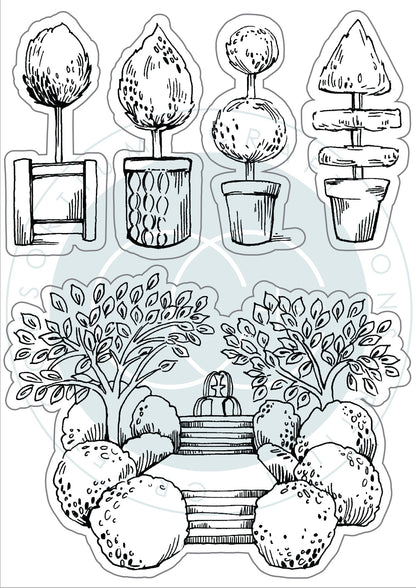 Craft Consortium SECRET GARDEN TOPIARY Clear Stamps 5pc