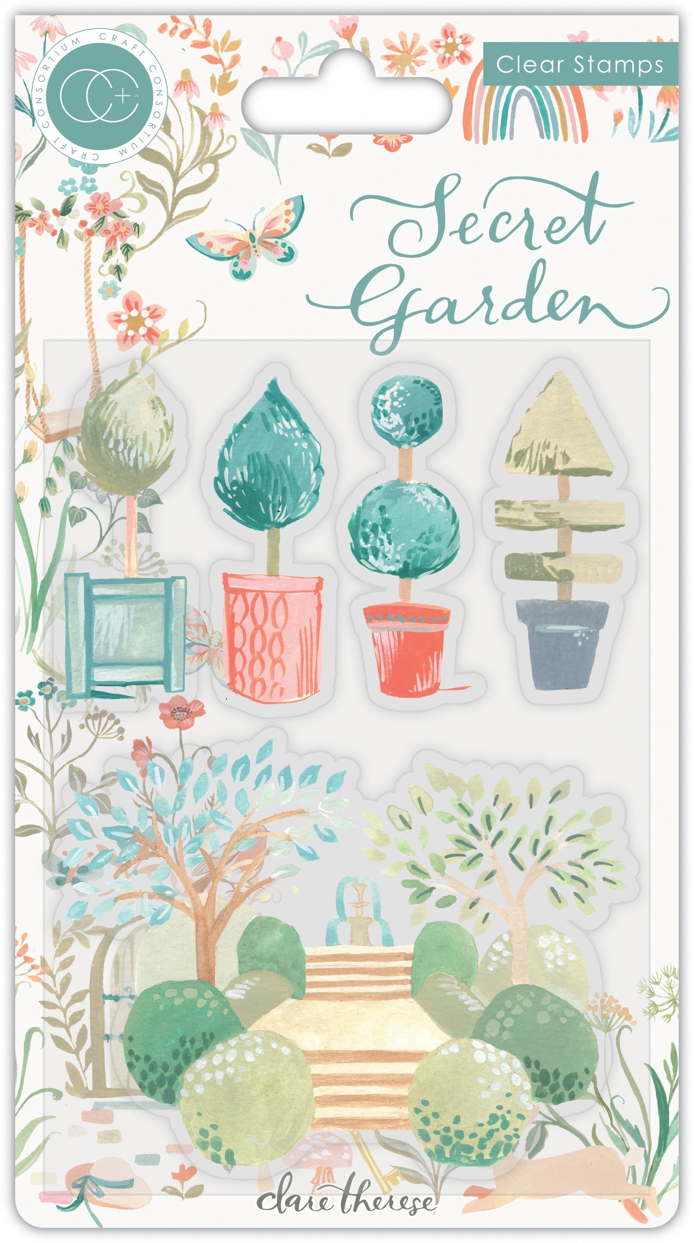 Craft Consortium SECRET GARDEN TOPIARY Clear Stamps 5pc